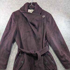 London Fog Heritage Women's Wrap Trench Wool Coat Jacket Burgundy - LARGE